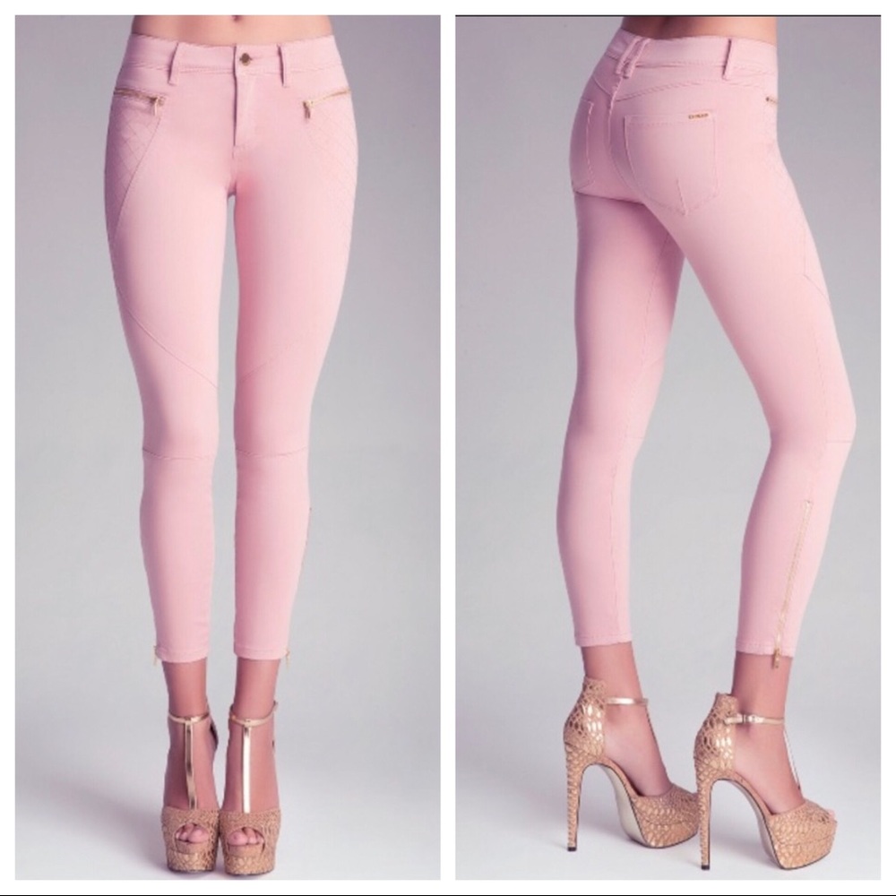 Bebe 25 Skinny Moto Ankle Pant Gold Zipper Rose